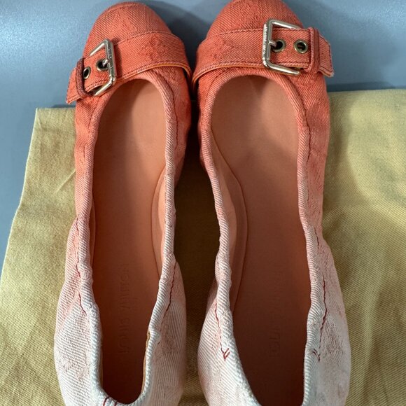 100% Authentic Louis Vuitton Two Tone Denim Buckle Scrunch Ballet Flats Size 41 - Picture 7 of 15